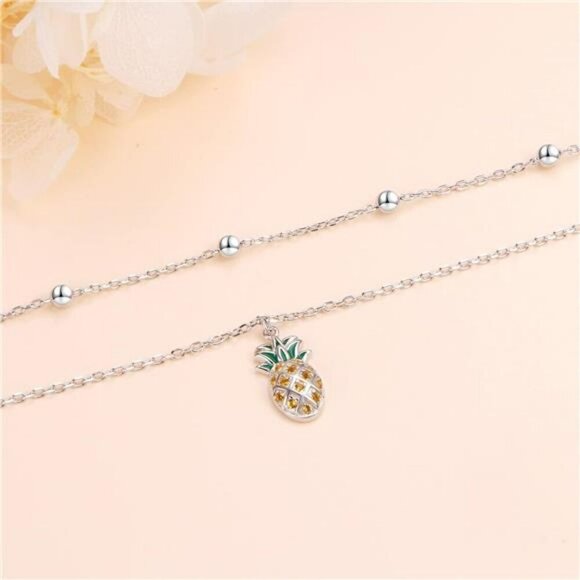 Sterling Silver Heart Charm Anklet Adjustable Beaded Ankle Bracelet Jewelry - Picture 2 of 7